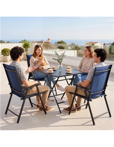 Outsunny Folding Garden Chairs Set of 4, Foldable Garden Dining Chairs with High Back, Armrests, Texteline Seat, Navy Blue