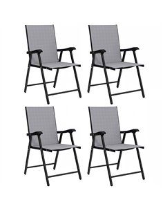 Outsunny Folding Garden Chairs Set of 4, Foldable Garden Dining Chairs with High Back, Armrests, Texteline Seat, Light Grey