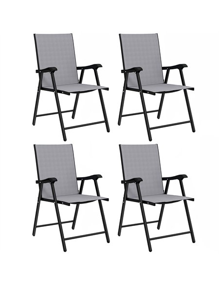 Outsunny Folding Garden Chairs Set of 4, Foldable Garden Dining Chairs with High Back, Armrests, Texteline Seat, Light Grey - pic 180437 | FastDaddyshop