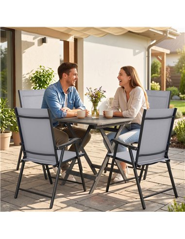 Outsunny Folding Garden Chairs Set of 4, Foldable Garden Dining Chairs with High Back, Armrests, Texteline Seat, Light Grey