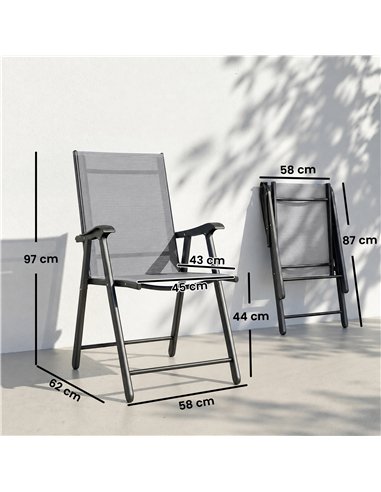 Outsunny Folding Garden Chairs Set of 4, Foldable Garden Dining Chairs with High Back, Armrests, Texteline Seat, Light Grey