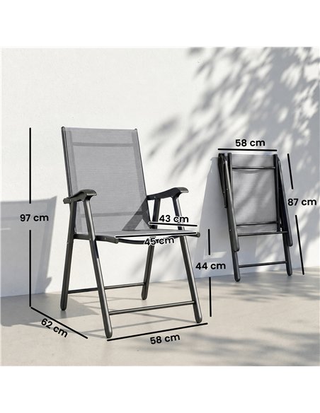 Outsunny Folding Garden Chairs Set of 4, Foldable Garden Dining Chairs with High Back, Armrests, Texteline Seat, Light Grey - pic 180439 | FastDaddyshop