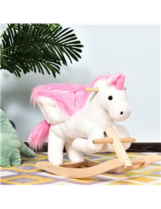 HOMCOM Unicorn Rocking Horse Kids Wooden Ride On Plush Toy w/ Music 2