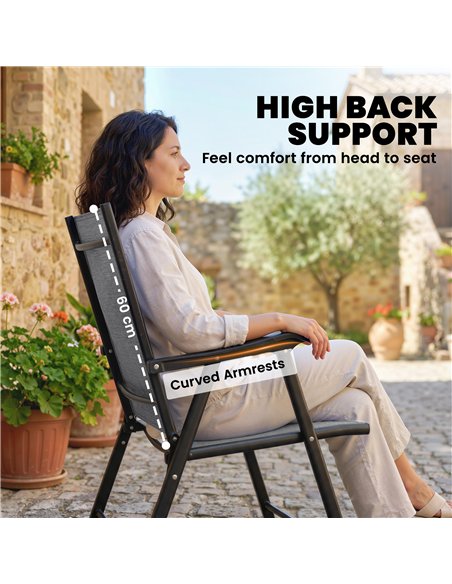 Outsunny Folding Garden Chairs Set of 4, Foldable Garden Dining Chairs with High Back, Armrests, Texteline Seat, Light Grey - pic 180440 | FastDaddyshop
