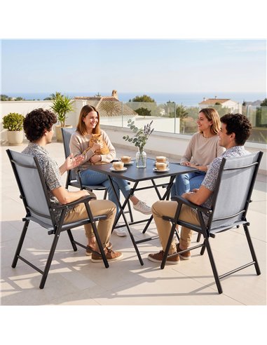 Outsunny Folding Garden Chairs Set of 4, Foldable Garden Dining Chairs with High Back, Armrests, Texteline Seat, Light Grey