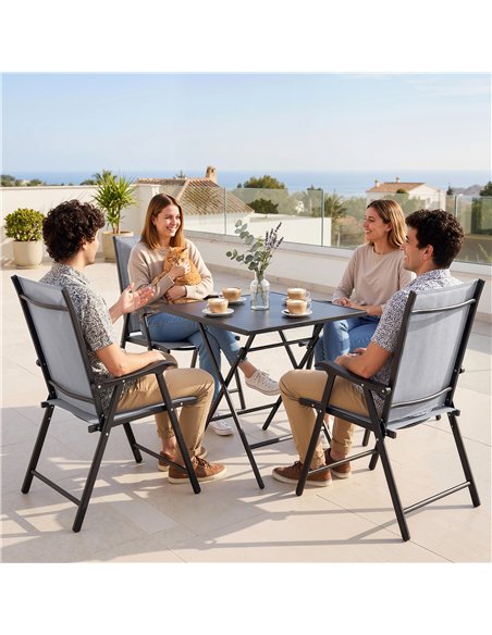 Outsunny Folding Garden Chairs Set of 4, Foldable Garden Dining Chairs with High Back, Armrests, Texteline Seat, Light Grey - pic 180445 | FastDaddyshop