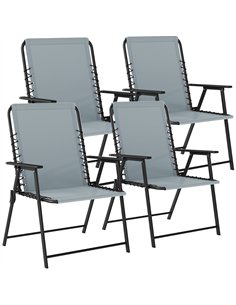 Outsunny Folding Garden Chairs Set of 4, Outdoor Dining Chairs with Wide Texteline Seat, High Back and Armrests, Light Grey