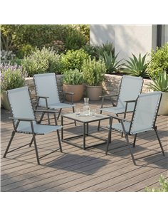 Outsunny Folding Garden Chairs Set of 4, Outdoor Dining Chairs with Wide Texteline Seat, High Back and Armrests, Light Grey 2