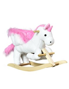 HOMCOM Unicorn Rocking Horse Kids Wooden Ride On Plush Toy w/ Music
