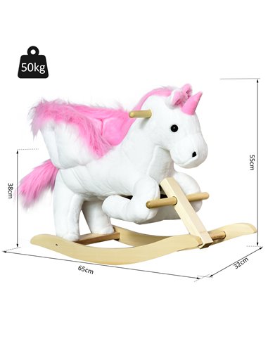 HOMCOM Unicorn Rocking Horse Kids Wooden Ride On Plush Toy w/ Music