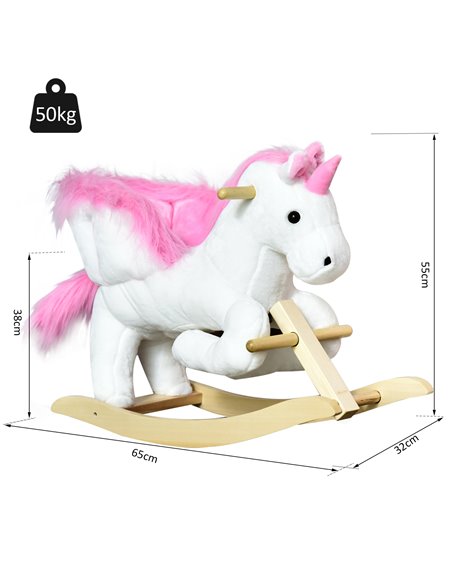 HOMCOM Unicorn Rocking Horse Kids Wooden Ride On Plush Toy w/ Music - pic 18046 | FastDaddyshop