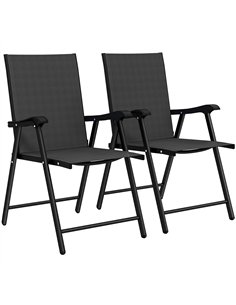 Outsunny Folding Garden Chairs Set of 2, Foldable Garden Dining Chairs with High Back, Armrests, Texteline Seat, Black