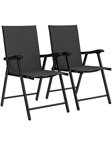 Outsunny Folding Garden Chairs Set of 2, Foldable Garden Dining Chairs with High Back, Armrests, Texteline Seat, Black - pic 180464 | FastDaddyshop