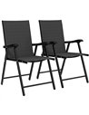 Outsunny Folding Garden Chairs Set of 2, Foldable Garden Dining Chairs with High Back, Armrests, Texteline Seat, Black