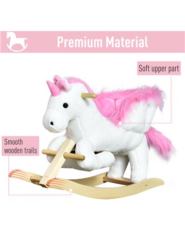 HOMCOM Unicorn Rocking Horse Kids Wooden Ride On Plush Toy w/ Music