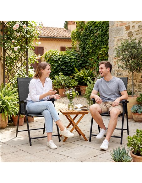 Outsunny Folding Garden Chairs Set of 2, Foldable Garden Dining Chairs with High Back, Armrests, Texteline Seat, Black - pic 180471 | FastDaddyshop