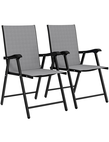 Outsunny Folding Garden Chairs Set of 2, Foldable Garden Dining Chairs with High Back, Armrests, Texteline Seat, Light Grey - pic 180473 | FastDaddyshop