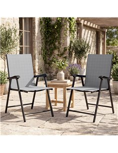 Outsunny Folding Garden Chairs Set of 2, Foldable Garden Dining Chairs with High Back, Armrests, Texteline Seat, Light Grey 2