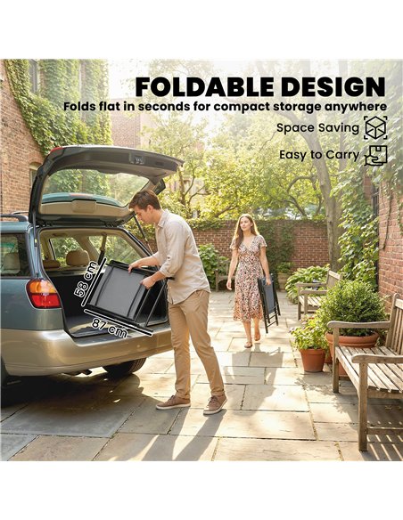 Outsunny Folding Garden Chairs Set of 2, Foldable Garden Dining Chairs with High Back, Armrests, Texteline Seat, Light Grey - pic 180477 | FastDaddyshop
