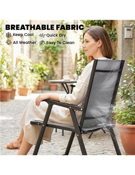 Outsunny Folding Garden Chairs Set of 2, Foldable Garden Dining Chairs with High Back, Armrests, Texteline Seat, Light Grey - pic 180478 | FastDaddyshop