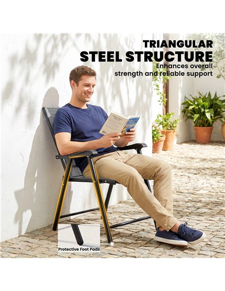Outsunny Folding Garden Chairs Set of 2, Foldable Garden Dining Chairs with High Back, Armrests, Texteline Seat, Light Grey - pic 180479 | FastDaddyshop