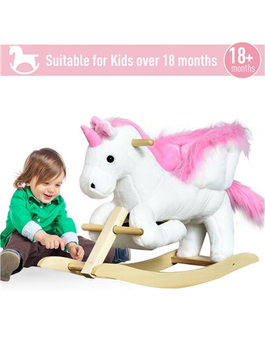 HOMCOM Unicorn Rocking Horse Kids Wooden Ride On Plush Toy w/ Music