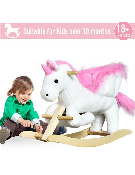 HOMCOM Unicorn Rocking Horse Kids Wooden Ride On Plush Toy w/ Music - pic 18048 | FastDaddyshop