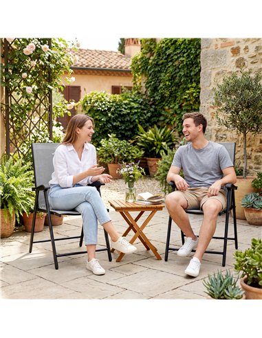 Outsunny Folding Garden Chairs Set of 2, Foldable Garden Dining Chairs with High Back, Armrests, Texteline Seat, Light Grey