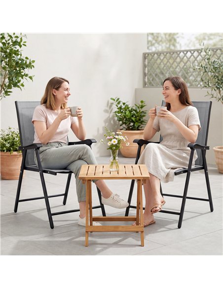 Outsunny Folding Garden Chairs Set of 2, Foldable Garden Dining Chairs with High Back, Armrests, Texteline Seat, Light Grey - pic 180481 | FastDaddyshop