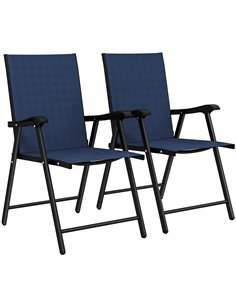 Outsunny Folding Garden Chairs Set of 2, Foldable Garden Dining Chairs with High Back, Armrests, Texteline Seat, Navy Blue
