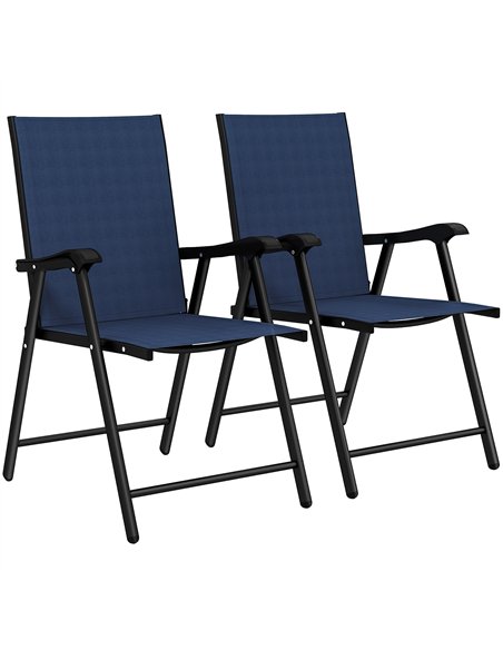 Outsunny Folding Garden Chairs Set of 2, Foldable Garden Dining Chairs with High Back, Armrests, Texteline Seat, Navy Blue - pic 180482 | FastDaddyshop