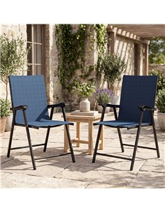 Outsunny Folding Garden Chairs Set of 2, Foldable Garden Dining Chairs with High Back, Armrests, Texteline Seat, Navy Blue 2