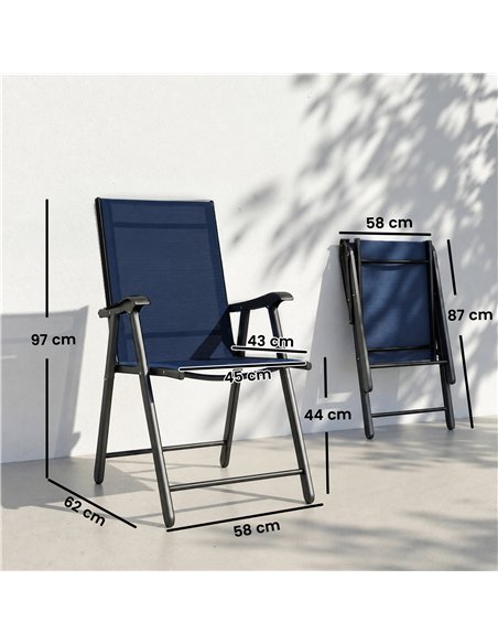 Outsunny Folding Garden Chairs Set of 2, Foldable Garden Dining Chairs with High Back, Armrests, Texteline Seat, Navy Blue - pic 180484 | FastDaddyshop