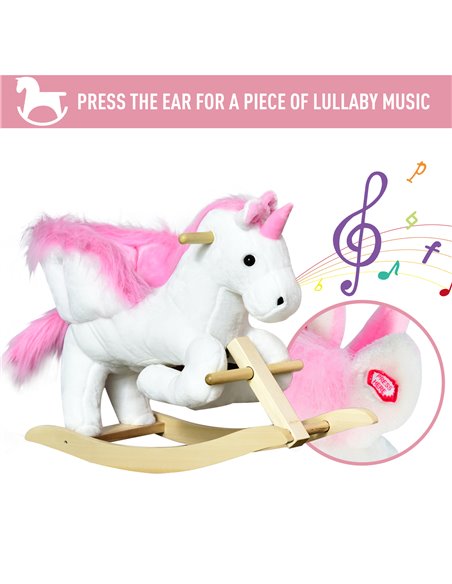 HOMCOM Unicorn Rocking Horse Kids Wooden Ride On Plush Toy w/ Music - pic 18049 | FastDaddyshop