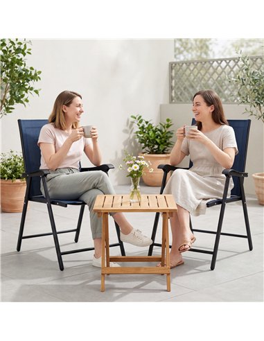 Outsunny Folding Garden Chairs Set of 2, Foldable Garden Dining Chairs with High Back, Armrests, Texteline Seat, Navy Blue