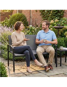Outsunny Metal Garden Bench, 2 Seater Outdoor Furniture Seating with Breathable Texteline Fabric, Park Patio Seat, Grey 2