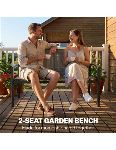 Outsunny Metal Garden Bench, 2 Seater Outdoor Furniture Seating with Breathable Texteline Fabric, Park Patio Seat, Grey