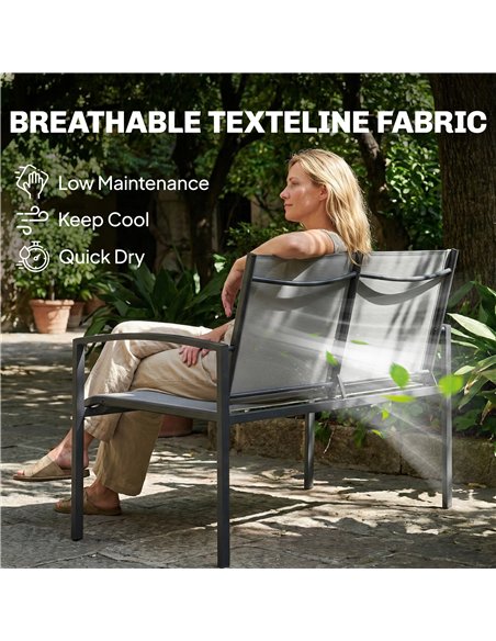 Outsunny Metal Garden Bench, 2 Seater Outdoor Furniture Seating with Breathable Texteline Fabric, Park Patio Seat, Grey - pic 180495 | FastDaddyshop