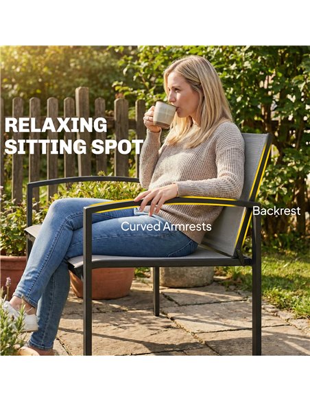 Outsunny Metal Garden Bench, 2 Seater Outdoor Furniture Seating with Breathable Texteline Fabric, Park Patio Seat, Grey - pic 180497 | FastDaddyshop