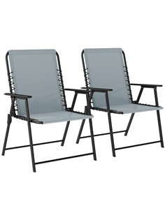 Outsunny Folding Garden Chairs Set of 2, Outdoor Dining Chairs with Wide Texteline Seat, High Back and Armrests, Light Grey