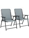 Outsunny Folding Garden Chairs Set of 2, Outdoor Dining Chairs with Wide Texteline Seat, High Back and Armrests, Light Grey
