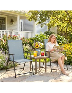 Outsunny Folding Garden Chairs Set of 2, Outdoor Dining Chairs with Wide Texteline Seat, High Back and Armrests, Light Grey 2