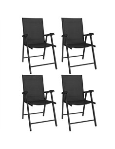 Outsunny Folding Garden Chairs Set of 4 with High Back, Armrests, Texteline Seat, Black