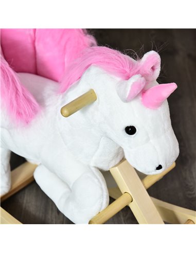 HOMCOM Unicorn Rocking Horse Kids Wooden Ride On Plush Toy w/ Music