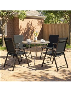 Outsunny Folding Garden Chairs Set of 4 with High Back, Armrests, Texteline Seat, Black 2