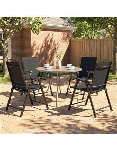 Outsunny Folding Garden Chairs Set of 4 with High Back, Armrests, Texteline Seat, Black