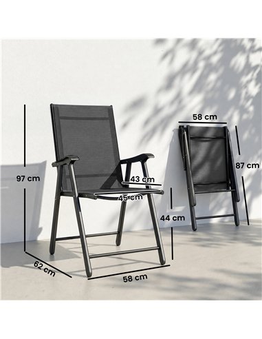 Outsunny Folding Garden Chairs Set of 4 with High Back, Armrests, Texteline Seat, Black
