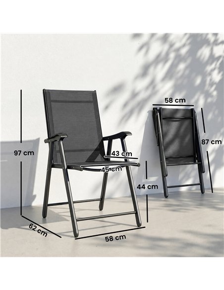 Outsunny Folding Garden Chairs Set of 4 with High Back, Armrests, Texteline Seat, Black - pic 180511 | FastDaddyshop