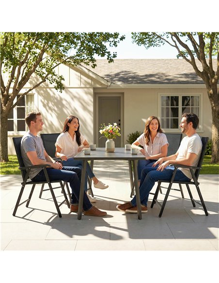 Outsunny Folding Garden Chairs Set of 4 with High Back, Armrests, Texteline Seat, Black - pic 180517 | FastDaddyshop