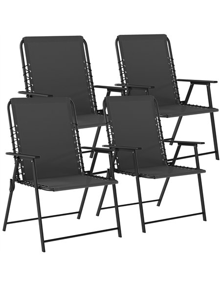 Outsunny Folding Garden Chairs Set of 4, Outdoor Dining Chairs with Wide Texteline Seat, High Back and Armrests, Black - pic 180518 | FastDaddyshop